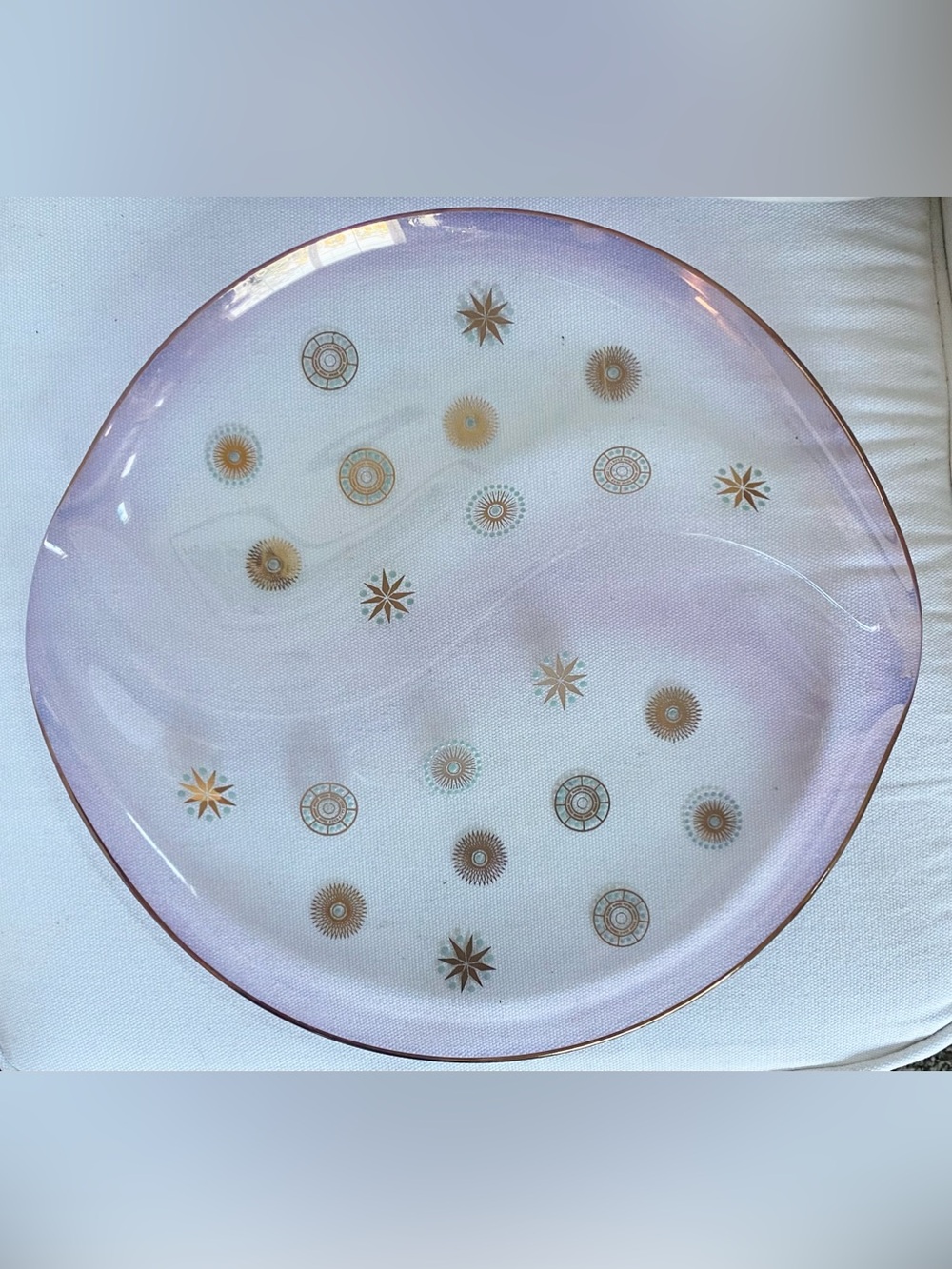 MCM Dorothy Thorpe Glama Glass Atomic Starburst Divided Platter Lavender 14"